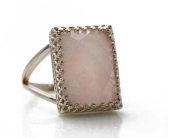 Rose Quartz Ring · Love Stone Ring · Silver Ring · Rectangular Ring · Pink Quartz Ring · Pink Ring · Semiprecious Ring