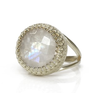 Rainbow Moonstone Ring · Round Gemstone Ring · Fire Ring · Silver Ring · Stone Ring · Large Wow Ring · Birthstone Ring · Birthday Gift