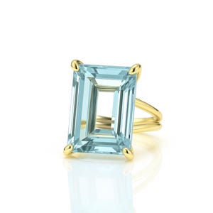 Statement Topas Ring · 14k Gold Edelstein Ring · 14k Solid Goldring · Blauer Topas Ring · Benutzerdefinierte Größe Ringe · Smaragdschliff Ring