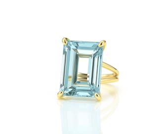 Statement Topaz Ring · 14k Gold Gem Ring · 14k Solid Gold Ring · Blue topaz Ring · Custom Size Rings · Emerald Cut Ring