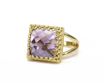 Amethistring · Gouden ring · Vierkante ring · Edelsteenring · Cadeaus bruidsmeisje · Geboortesteenring februari · Cadeau februari
