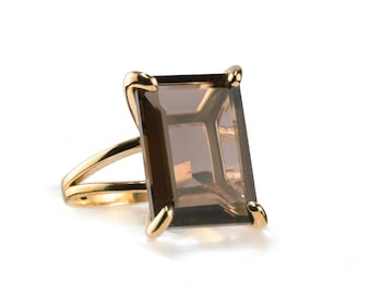 Smoky Quartz Ring · Rose Gold Ring Women · Cocktail Rings · Large Statement Rings · Brown Gem Rings · Rectangle Ring · 14k Gold Ring Stone