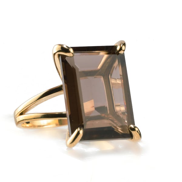 Smoky Quartz Ring · Rose Gold Ring Women · Cocktail Rings · Large Statement Rings · Brown Gem Rings · Rectangle Ring · 14k Gold Ring Stone