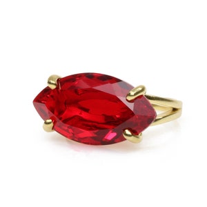 Marquise Ruby Ring · July Birthstone Ring · Prong Setting Ring · Gold Cocktail Ring · Custom Engraved Ring