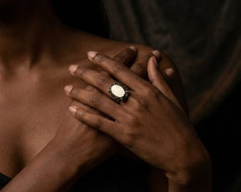 Silver Pyrite Ring · Oval Semiprecious Gemstone · 15ct Iron Pyrite · Handmade Jewelry