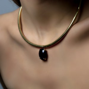 Gold Tubes Necklace· Black Onyx Oval Pendant · Tribal Statement Necklace · Custom Black Onyx Necklace · Handmade Necklace