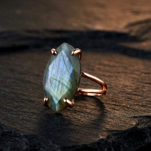 14k Rose Gold Labradorite Ring · Marquise Cut Cocktail Natural Stone Ring