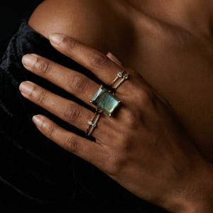 14k Gold Ring · Rectangle Emerald Cut Labradorite Ring Statement Ring · Rectangular Handmade Stone Jewelry