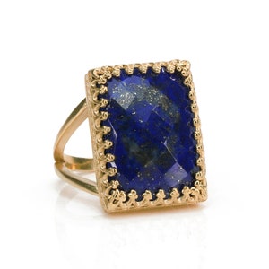 Lapis Lazuli Ring · Rose Gold Ring · Gemstone Ring · September Birthstone Ring · Rectangle Ring · Large Stone Ring · Lapis Ring For Women