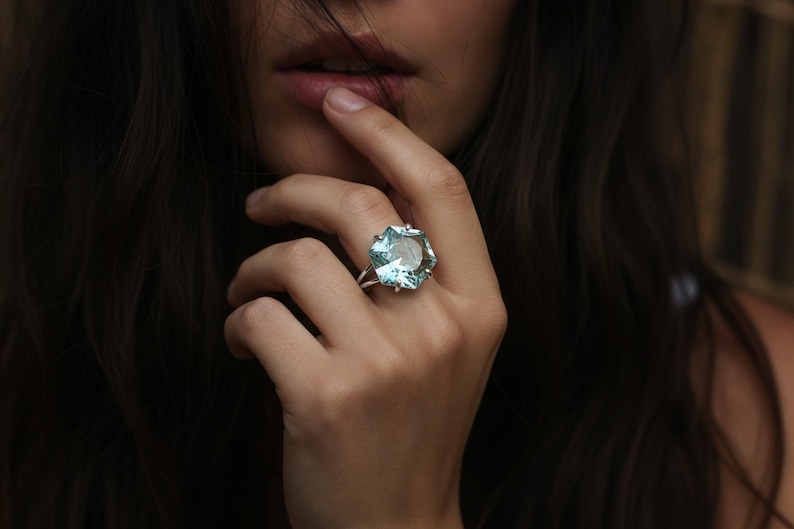 18k Rose Gold Ring · Hexagon Cut Topaz Ring · Rose Gold Vermeil Ring · November Birthstone Ring image 4
