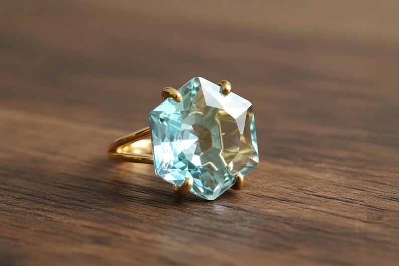 18k Rose Gold Ring · Hexagon Cut Topaz Ring · Rose Gold Vermeil Ring · November Birthstone Ring image 8