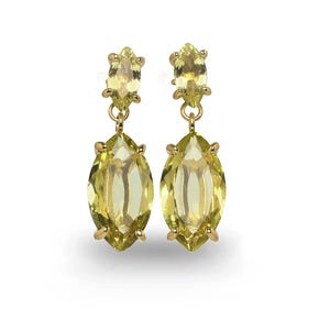 Marquise Cut Earrings · Lemon Quartz Earrings · Long Bridal Earrings · 18k Vermeil Earrings · Bridal Wedding Earrings Gold image 1