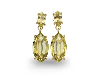 Marquise Cut Earrings · Lemon Quartz Earrings · Long Bridal Earrings · 18k Vermeil Earrings · Bridal Wedding Earrings Gold