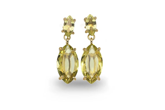 Marquise Cut Earrings · Lemon Quartz Earrings · Long Bridal Earrings · 18k Vermeil Earrings · Bridal Wedding Earrings Gold