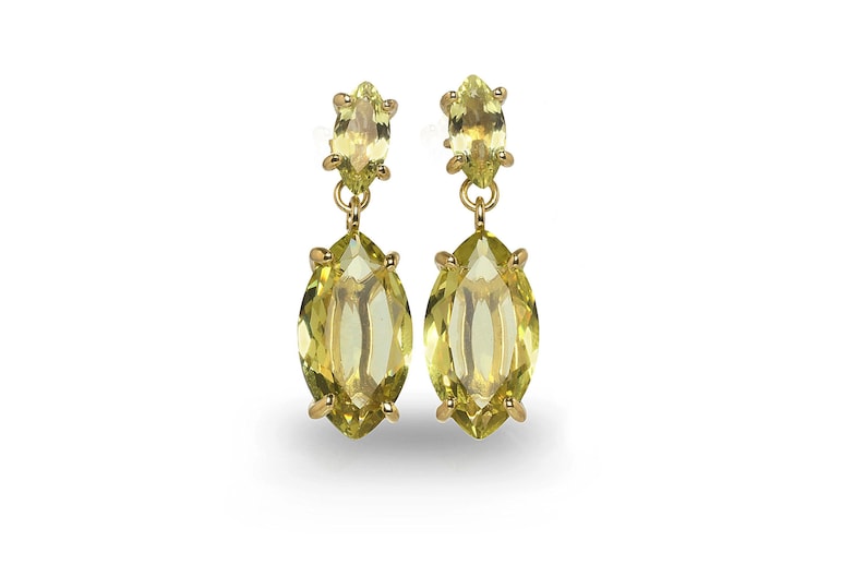 Marquise Cut Earrings · Lemon Quartz Earrings · Long Bridal Earrings · 18k Vermeil Earrings · Bridal Wedding Earrings Gold image 1