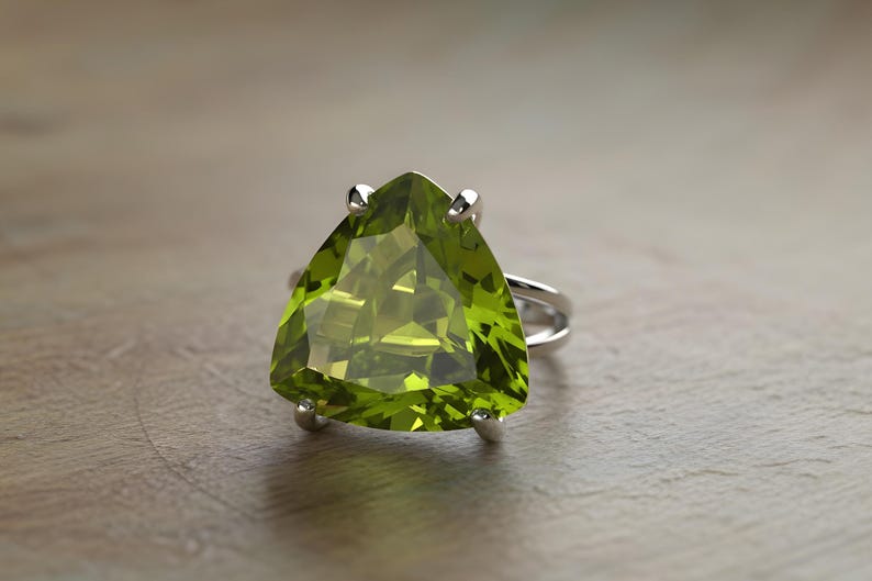 Gold Trillion Cut Peridot Ring · Green Gemstone Ring · August ...