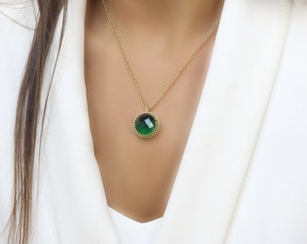 Emerald Large Pendant Necklace · Gold Chunky Pendant · May Birthstone Necklace · 18k Gold Bridal Necklace · Gold Wedding Necklace