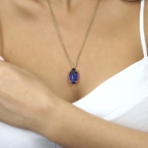 Gold Sapphire Necklace · Simple Sapphire Pendant · Marquise Pendant · September Birthstone Necklace · September Birthday Gift