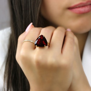14k Rose Gold Filled Garnet Ring · Trillion Garnet Ring · Statement Ring For Women · Triangle Gem Ring · Semiprecious Ring · January Ring