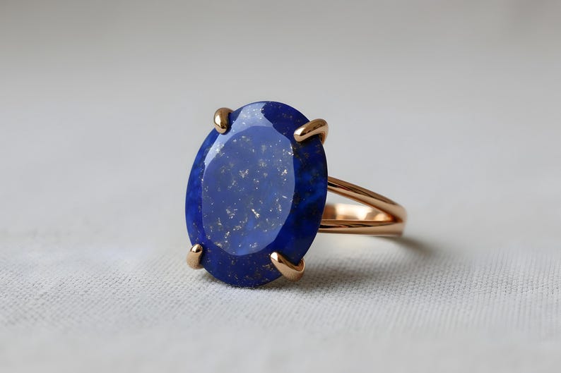 Prachtige ring met de geboortesteen van september · Lapis lazuli ring · Ring met natuursteen · Zilveren ring · Zilveren cocktailring · Edelsteenring afbeelding 5