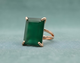 14k Rose Gold Ring · Green Onyx Ring · Emerald Green Ring · Rectangle Ring