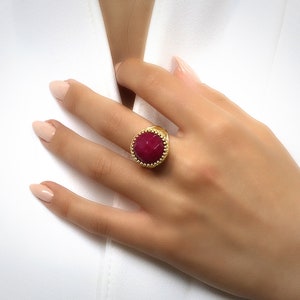 Gold Jade Ring - Red Jade Ring - Gemstone Ring - Double Band Ring - Semiprecious Ring - Gold Filled Ring - Gem Rings For Women