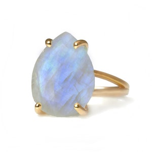 Regenbogen Mondstein Ring · Cocktailring · Roségold Ring · Tröpfchen Ring · Edelstein Ring · Oktober Geburtsstein Ring