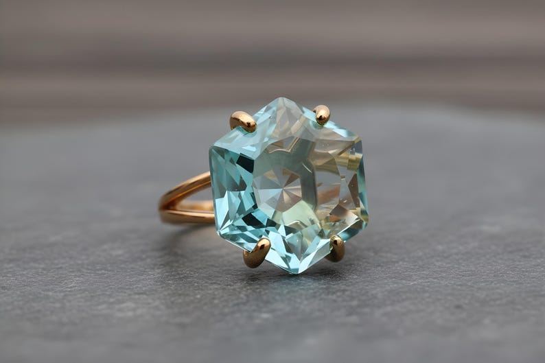 18k Rose Gold Ring · Hexagon Cut Topaz Ring · Rose Gold Vermeil Ring · November Birthstone Ring image 3