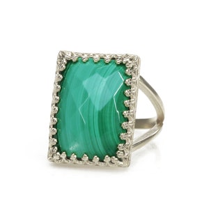 Malachite Ring · Silver Ring · Rectangular Ring · Statement Ring · Gemstone Ring · Green Ring · Mom Gift