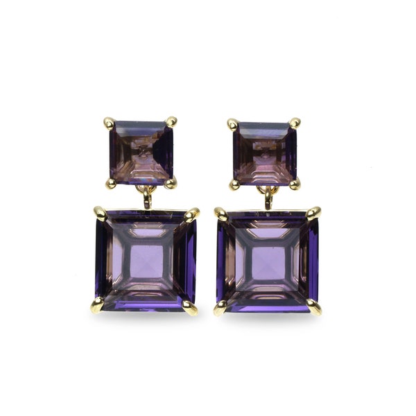 Square Cut Multi Stone Earrings · Square Amethyst Earrings · February Birthstone Earrings · Long Dangle Earrings · Bridal Earrings