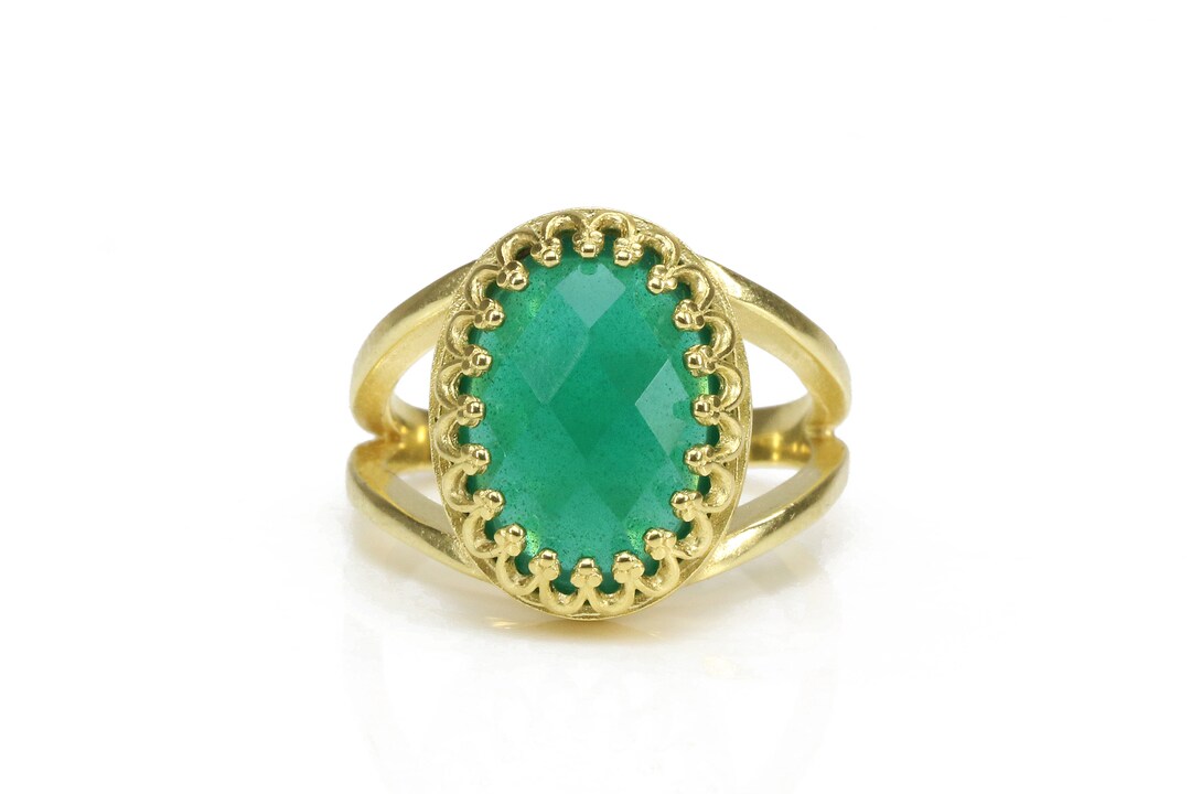 Green Onyx Ring Oval Ring Gold Ring Customize Rings Etsy