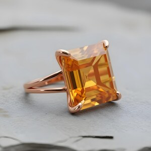 Silver Citrine Ring · Sterling Silver Ring · Gemstone Ring · Semiprecious Ring · Cocktail Ring · Square Ring · November Birthstone Ring image 8