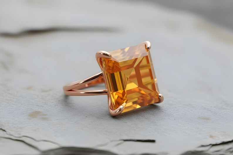 Silver Citrine Ring · Sterling Silver Ring · Gemstone Ring · Semiprecious Ring · Cocktail Ring · Square Ring · November Birthstone Ring image 8