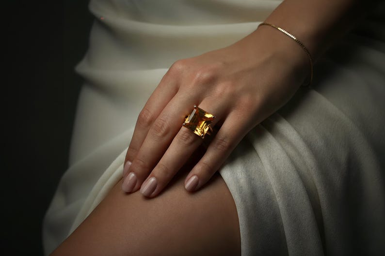 Silver Citrine Ring · Sterling Silver Ring · Gemstone Ring · Semiprecious Ring · Cocktail Ring · Square Ring · November Birthstone Ring image 2