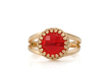 18k Rose Gold Ruby Ring · July Birthstone Ring · Faceted Ruby Ring · Red Gemstone Ring · Vintage Ring Vermeil · 24k Gold Ring
