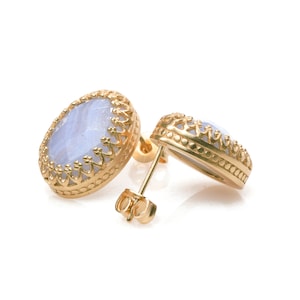 Gold Agate Earrings · 14k Rose Gold Earrings · Gemstone Earrings · Rose Gold Post Earrings · Blue Stone Earrings