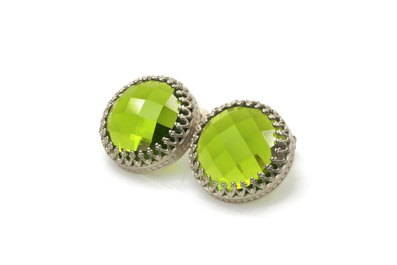 August Peridot Earrings · Green Earrings · Gold Vermeil Earrings · Round Stud Earrings · Gift For Sister · Birthday Gift Earrings