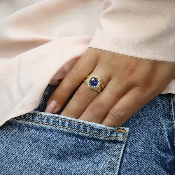 Silver Sapphire Ring · Lab Created Sapphire Solitaire Ring · Blue Sapphire Ring · Silver Gemstone Ring · Round Gem Ring · Gifts For Mom