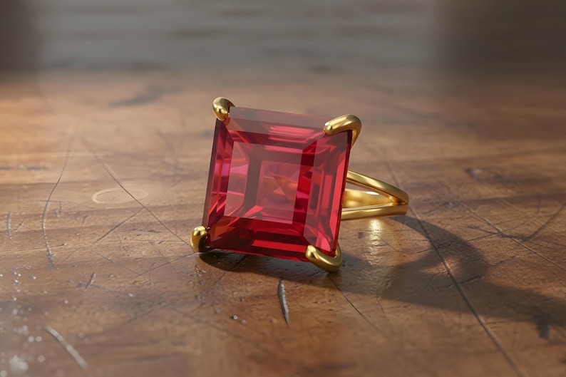 Pink Tourmaline Square Princess Cut Ring · 18k Gold Vermeil Jewelry · October Birthstone image 4