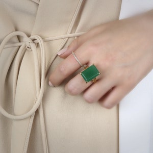 Vertical Aventurine Ring · Gold Rectangular Ring · Handmade Gemstone Ring · 14k Emerald Cut Ring ·14k Gold Ring · Mom Ring · Gifts For Mom