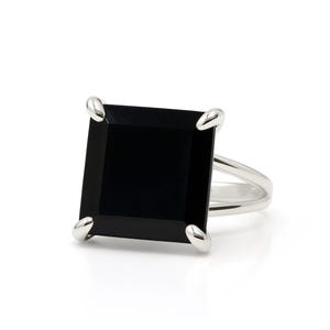 Sterling Silver Ring · Square Ring · Black Onyx Ring · Square Gemstone Ring · Emerald Cut Ring · 925 Silver Ring · Diamond Alternative Ring