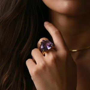 Trillion Amethyst Ring · Sterling Silver Ring · Purple Gemstone Ring · 925 Silver Stone Ring · February Birthstone Ring image 6