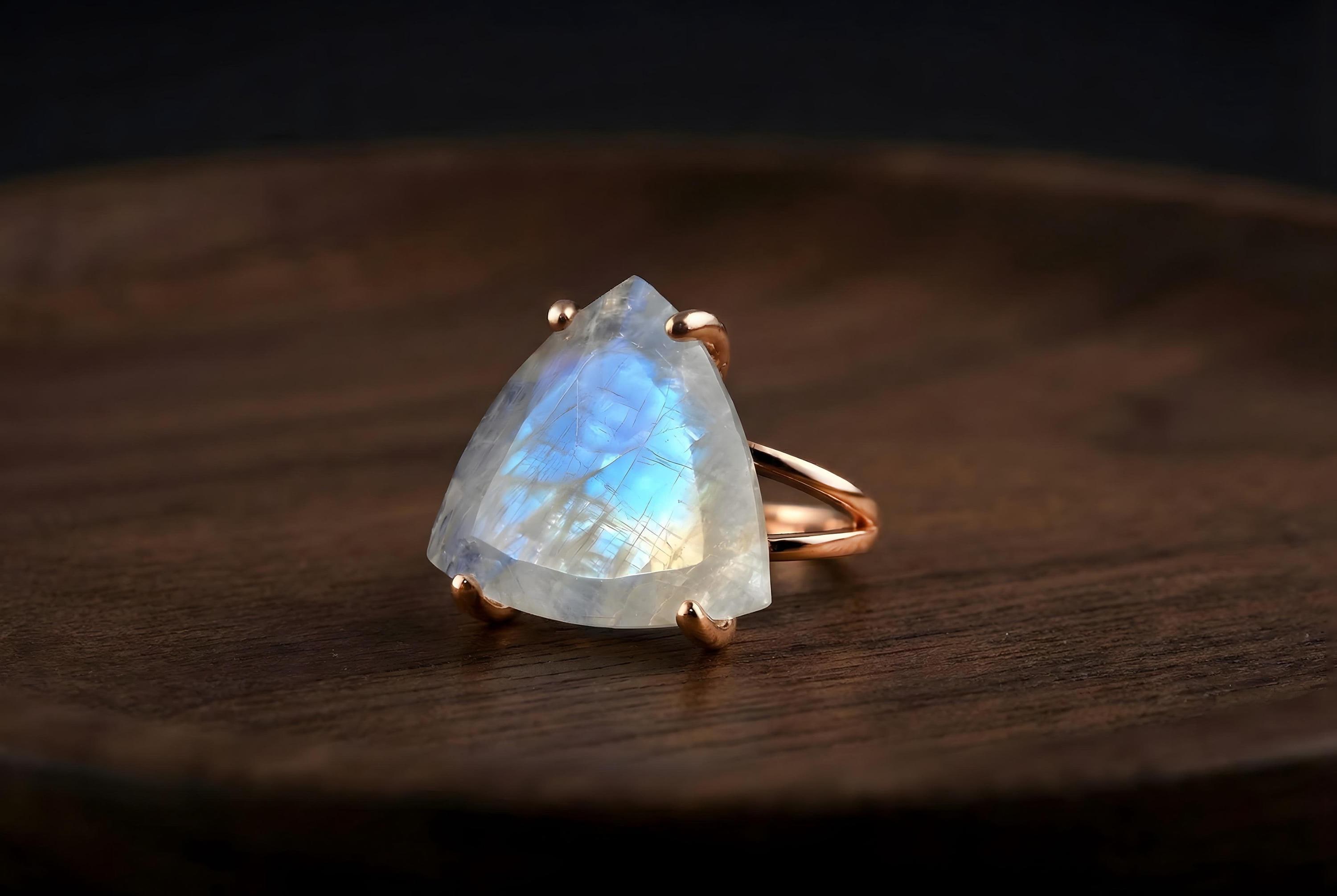 Buy Rose Gold Moonstone Ring · June Birthstone · Trillion Stone