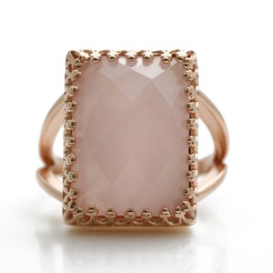 Rose Quartz Ring Large Cocktail Ring Rectangular Ring Rose Gold Ring Statement Ring Gemstone Ring Love Ring Lovers Ring image 4