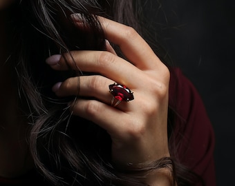 January Birthstone Ring · Garnet Ring · Marquise Ring · 14k Gold Ring · Faceted Red Stone Ring · Garnet Ring For Women · Vintage Garnet Ring