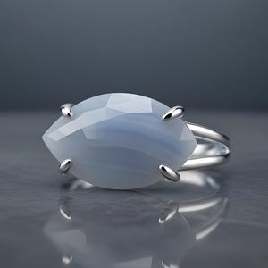 Blue Lace Agate Ring · Large Marquise Ring · Sterling Silver Gemstone Ring · Gift For Mom · 925 Silver Stone Ring · Natural Gem Ring image 1
