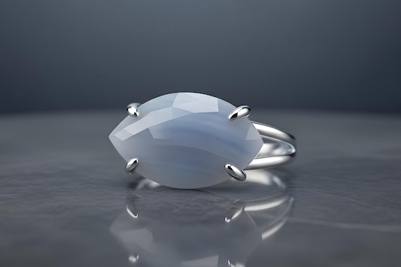 Blue Lace Agate Ring · Large Marquise Ring · Sterling Silver Gemstone Ring · Gift For Mom · 925 Silver Stone Ring · Natural Gem Ring
