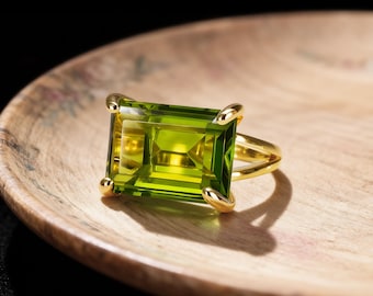 Peridot Rectangle Ring · Gold Peridot Ring · Emerald Cut Ring · August Birthstone Ring · Green Gem Ring · Gifts For Mom