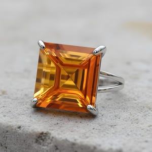 シルバーシトリンリング · スターリングシルバーリング · 宝石リング · 半貴石リング · カクテルリング · スクエアリング · 11月の誕生石リング
