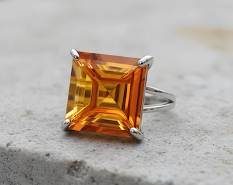 Silver Citrine Ring · Sterling Silver Ring · Gemstone Ring · Semiprecious Ring · Cocktail Ring · Square Ring · November Birthstone Ring